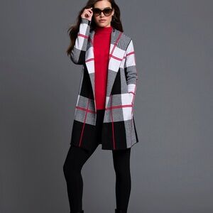 Frank Lyman Plaid Hooded Sweater Jacket SZ L